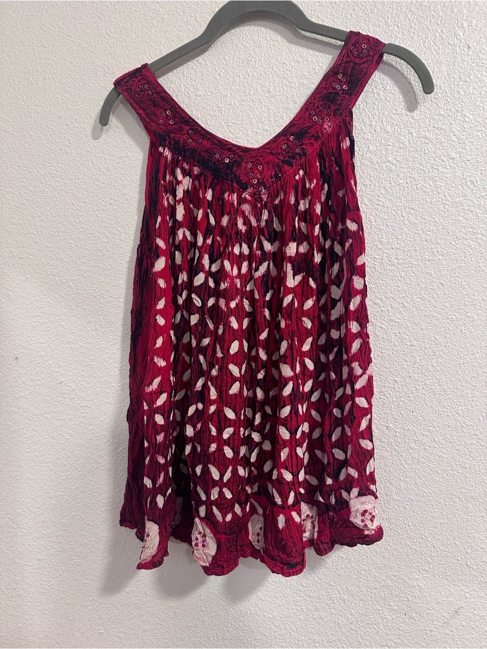 Bohemian Embroidered Wine Red Tank Top